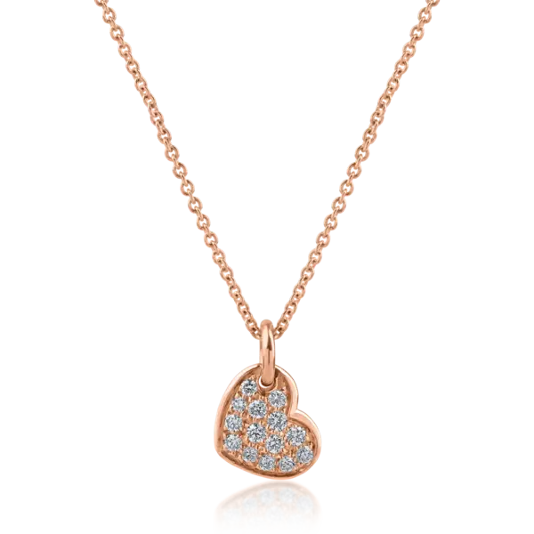 Lant cu pandantiv inima din aur roz cu diamante de 0.16ct