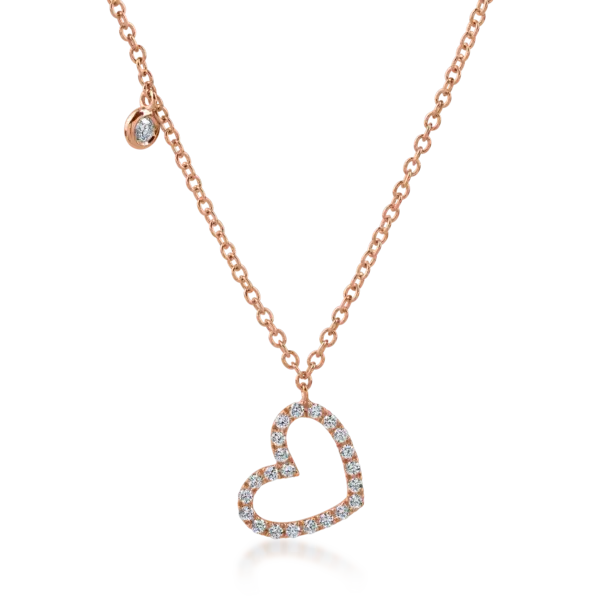 Lant cu pandantiv inima din aur roz cu diamante de 0.18ct
