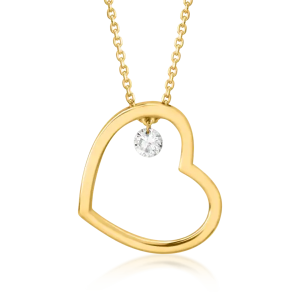 Lant cu pandantiv inimioara din aur galben cu diamant de 0.15ct