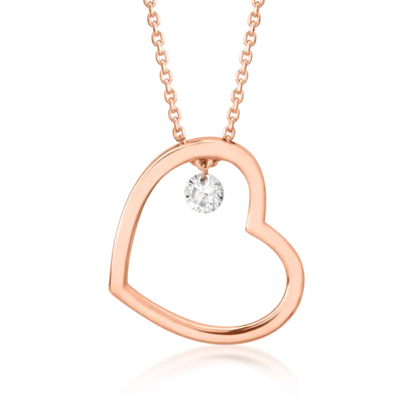 Lant cu pandantiv inimioara din aur roz cu diamant de 0.15ct