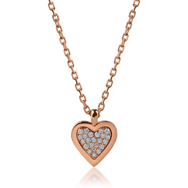 Lant cu pandantiv inimioara din aur roz cu diamante de 0.13ct