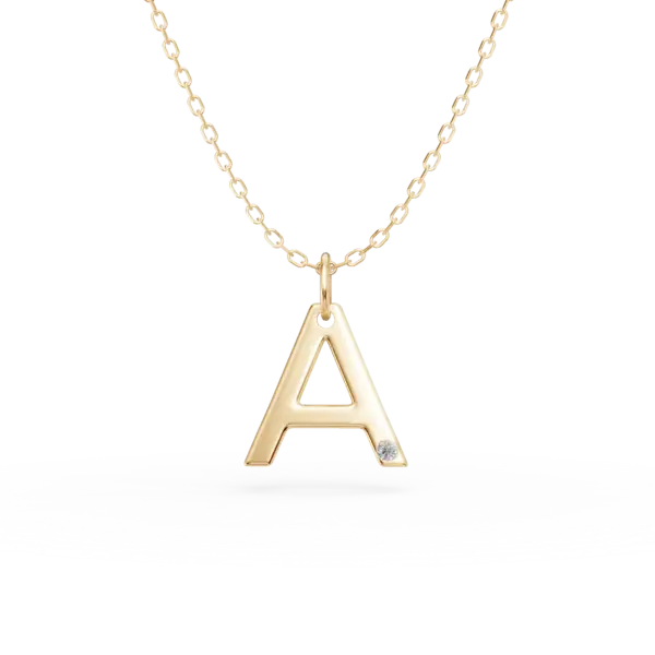 Lant cu pandantiv initiala A din aur galben cu diamant de 0.005ct