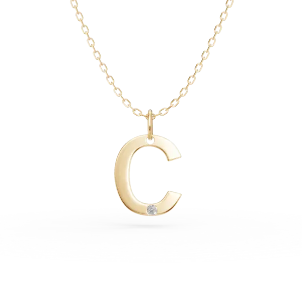 Lant cu pandantiv initiala C din aur galben cu diamant de 0.005ct