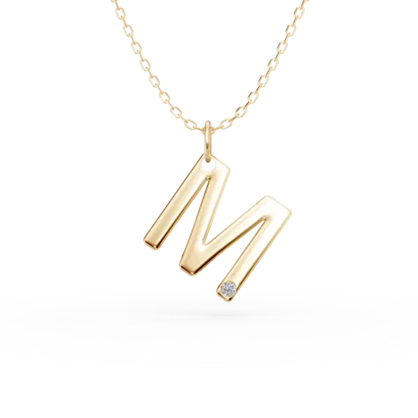 Lant cu pandantiv initiala M din aur galben cu diamant de 0.005ct