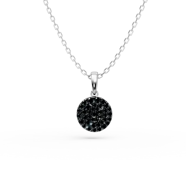 Lant cu pandantiv rotund din aur alb cu diamante negre de 0.3ct