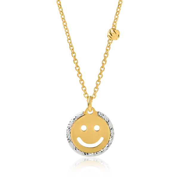 Lant cu pandantiv smiley din aur alb-galben