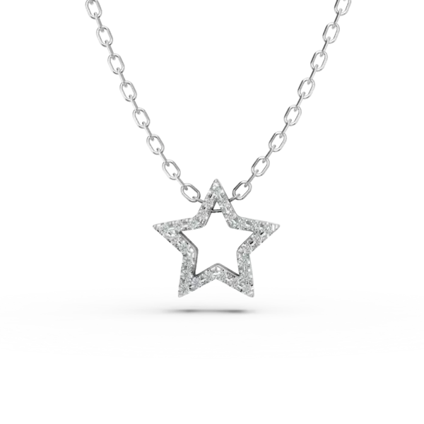 Lant cu pandantiv stea din aur alb si diamantee de 0.06ct