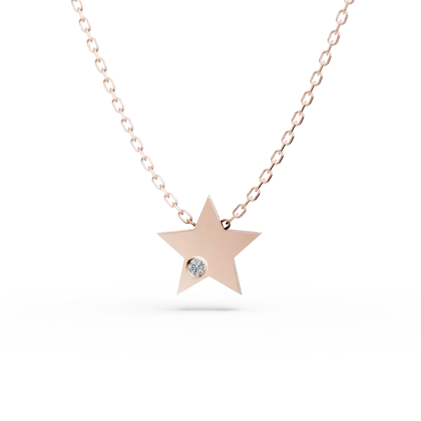 Lant cu pandantiv stea din aur roz si diamant de 0.005ct
