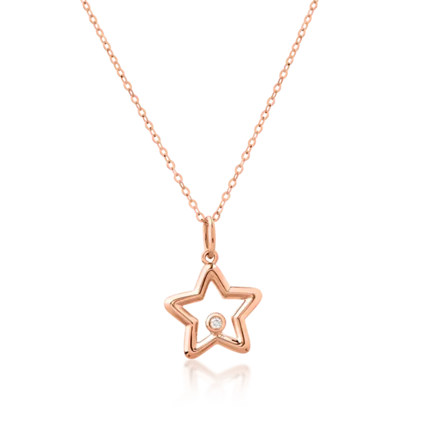 Lant cu pandantiv steluta din aur roz cu diamant de 0.01ct