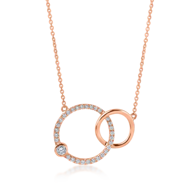 Lant cu pandantive cercuri din aur roz cu diamante de 0.2ct