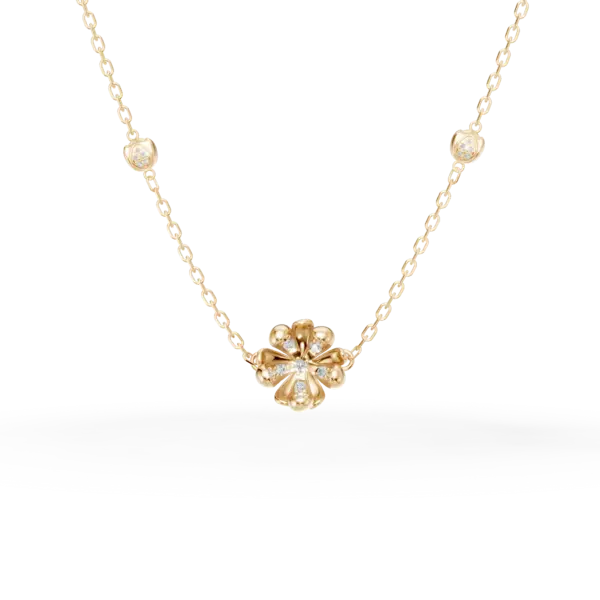 Lant cu pandantive flori de tei din aur galben cu diamante de 0.28ct
