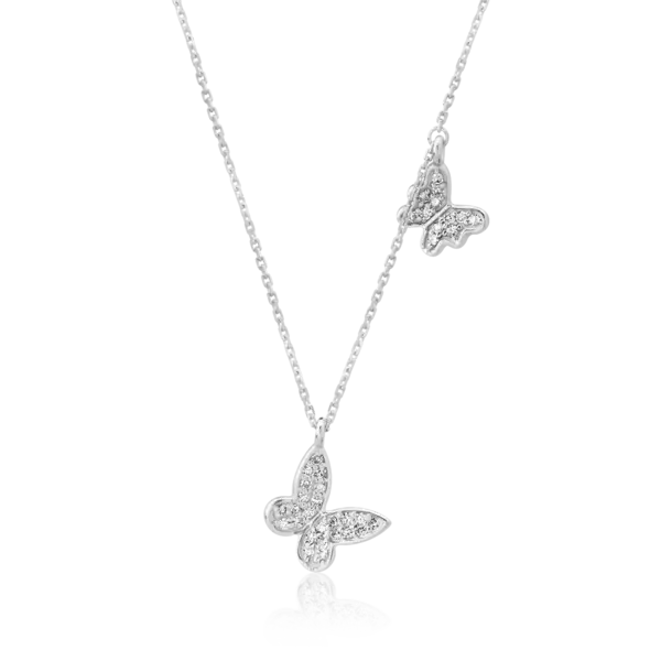 Lant cu pandantive fluturi din aur alb cu diamante de 0.1ct