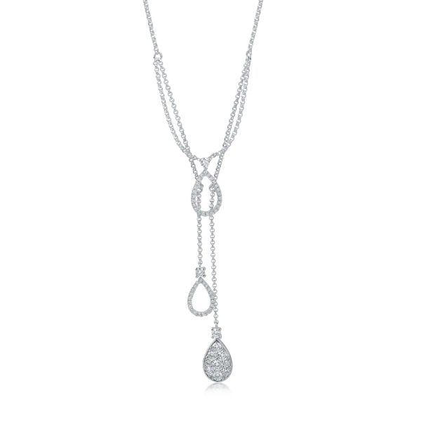 Lant cu pandative lacrima din aur alb cu diamante de 0.6ct