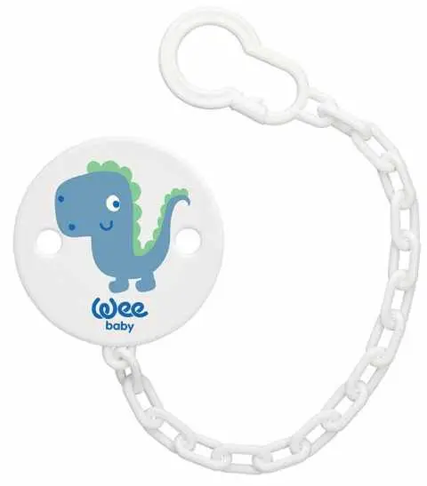 Lanț pentru suzetă Wee Baby - Dinozaur albastru cu model