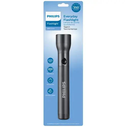 Lanterna LED Philips Everyday SFL4003T/10, 350 lm, rezistenta la umezeala IPX4, baterii incluse 6xAA, Aluminiu