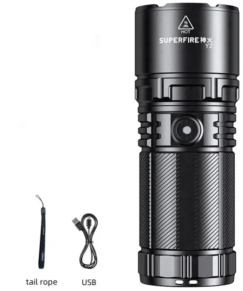 lanterna led superfire y2, zoom, 1400lm, 1000m, incarcare usb-c, lumina fata, spate, 20w