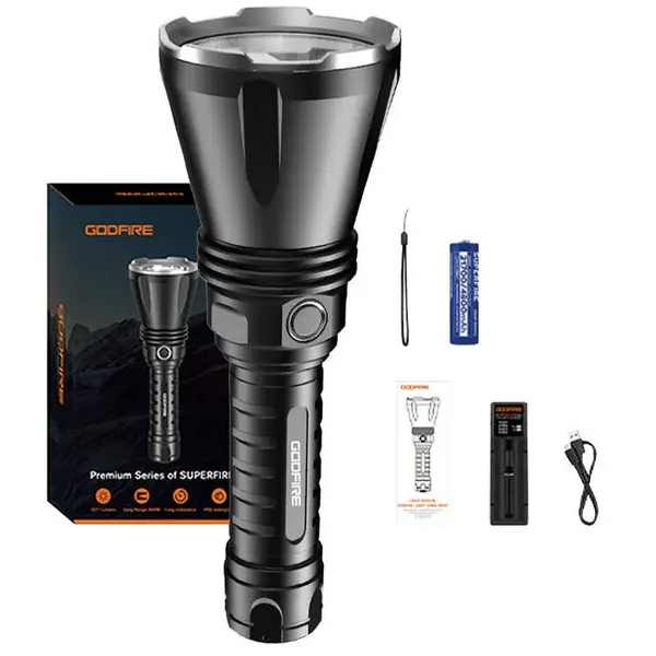 Lanterna tactica LED Godfire TF01, 1000m, 1371lm, aliaj aluminiu, 4800mAh, 245g, 5 moduri 6975515774316