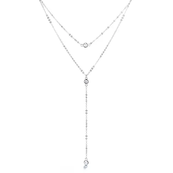 Lantisor argint 925, JW1241, model dublu cu pietre, placat cu rodiu