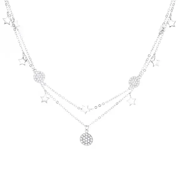 Lantisor argint 925, JW1244, model dublu elegant cu stelute, placat cu rodiu