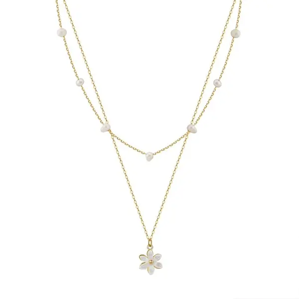 Lantisor argint 925, JW1707, model dublu cu floare, placat cu aur