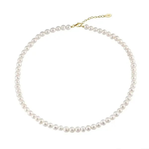 Lantisor argint 925, JW1708, model choker cu perle, placat cu aur