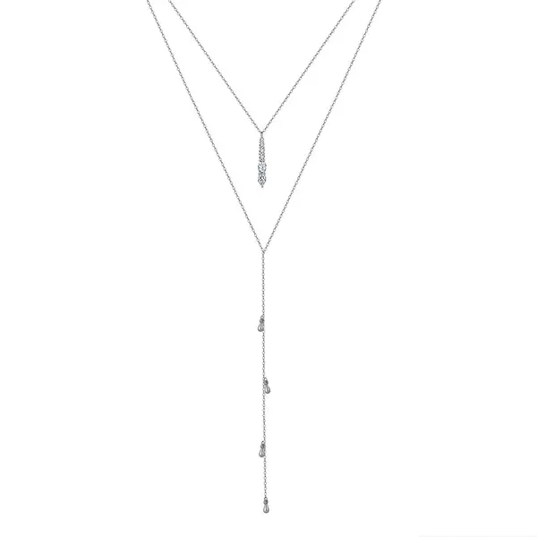 Lantisor argint 925, JW1767, model dublu lung, placat cu rodiu