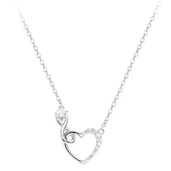 Lantisor argint 925, JW641, model inimioara cu zirconiu, placat cu rodiu