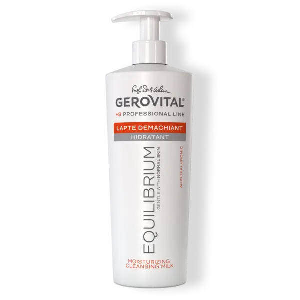 Lapte Demachiant Hidratant Cu Acid Hialuronic și Vitamina E Pentru Ten Normal, Gerovital H3 Equilibrium, 500 Ml
