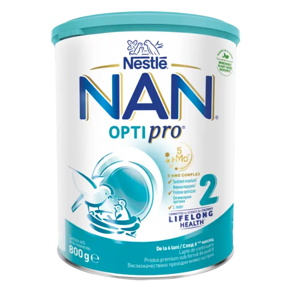 Lapte praf Nan 2 Optipro, incepand de la 6 luni, 800 g, Nestle