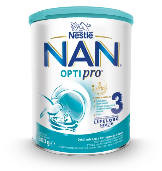 Lapte praf Nan 3 Optipro HMO +12 luni, 800g, Nestle