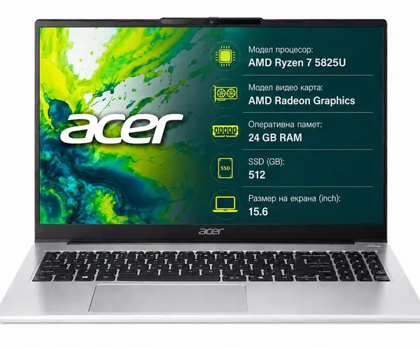Laptop Acer - Aspire Lite 15, 15.6'', FHD, 24GB/512GB, LightSilver