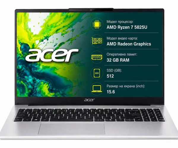 Laptop Acer - Aspire Lite 15, 15.6'', FHD, 32GB/512GB, Light Silver