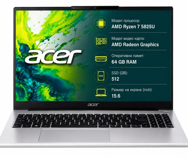 Laptop Acer - Aspire Lite 15, 15.6'', FHD, 64GB/512GB, Light Silver