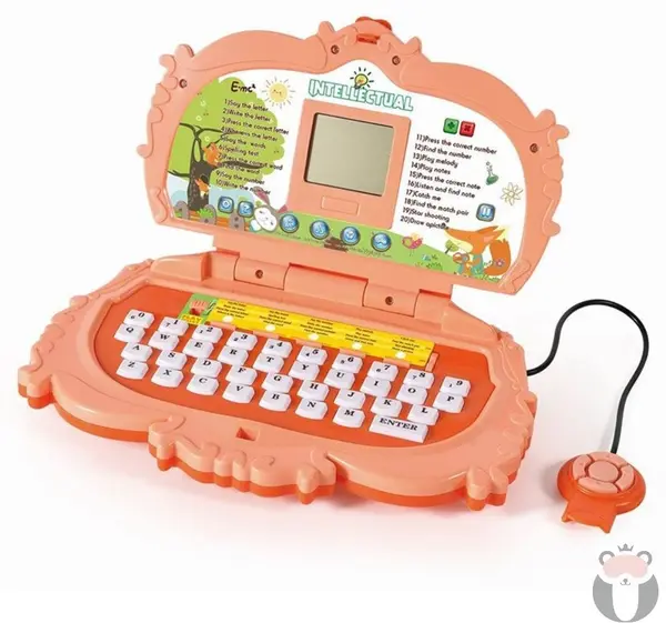 Laptop educațional pentru copii cu mouse Raya Toys - English Learner, 20 jocuri și activități, portocaliu