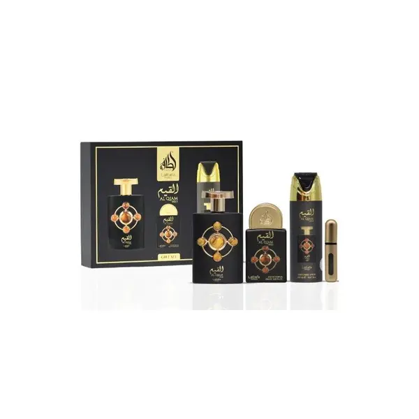 Lattafa Pride Al Qiam Gold Set cadou unisex Volum EDP 100 ml + EDP 20 ml + deodorant spray 200 ml + reumplere