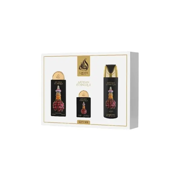 Lattafa Pride Artisan Ethnique Set cadou unisex Volum EDP 100 ml + EDP 20 ml + deodorant spray 200 ml + reumplere
