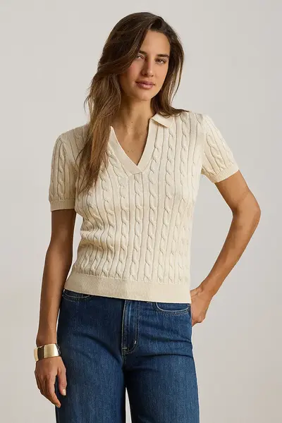 Lauren Ralph Lauren pulover cu mânecă scurtă pentru femei, cu vâscoză