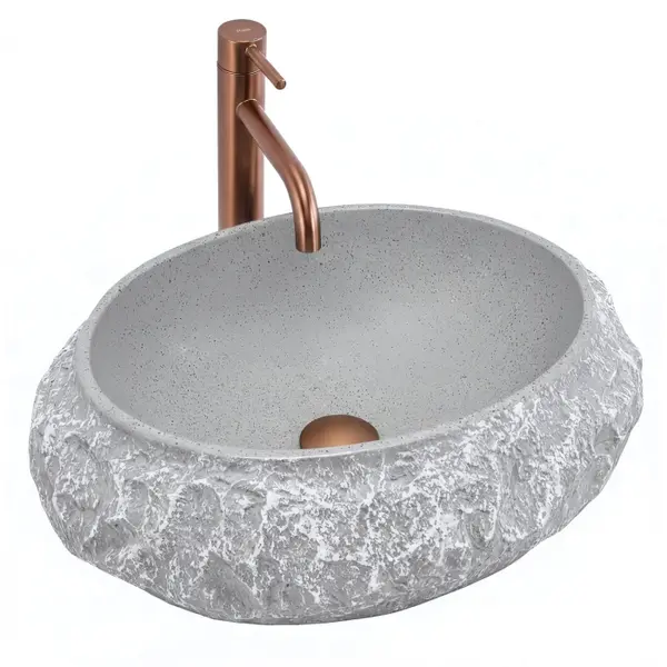 Lavoar baie 50x38, gri imitatie piatra, oval, Rea Mika