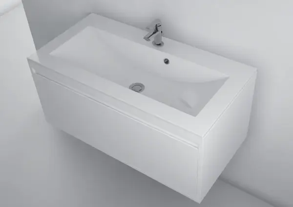 Lavoar baie incastrat 90x45 cm, alb, din compozit, Foglia Yrsa
