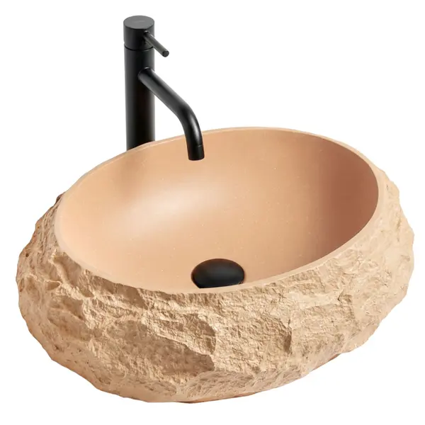 Lavoar baie Mika, oval , piatra compozita, bej portocaliu imitatie piatra, 50 x 38,5 cm