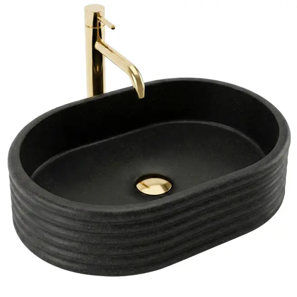 Lavoar baie oval , piatra compozita Artificial Stone, negru imitatie piatra, 50 x 36 cm