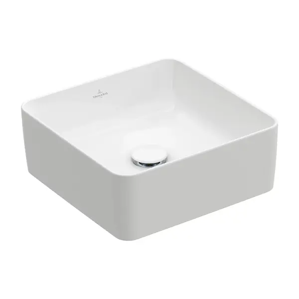 Lavoar baie pe blat patrat 38 cm, alb lucios, VilleroyBoch Collaro