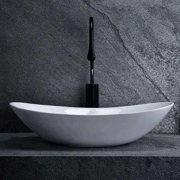 Lavoar baie pe blat Rea Royal 60, design oval, ceramica alba, lucios