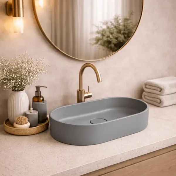 Lavoar compozit cu montare pe blat, 60x38 cm, Gri mat, Foglia Terra