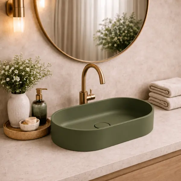 Lavoar compozit cu montare pe blat, 60x38 cm, verde mat, Foglia Terra