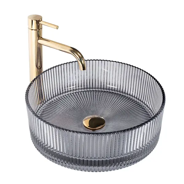 Lavoar cu montare pe blat 36 cm, gri transparent, rotund, Rea Ingrid