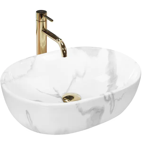 Lavoar cu montare pe blat 48x34 cm, imitatie piatra finisaj lucios, oval, Rea Amelia
