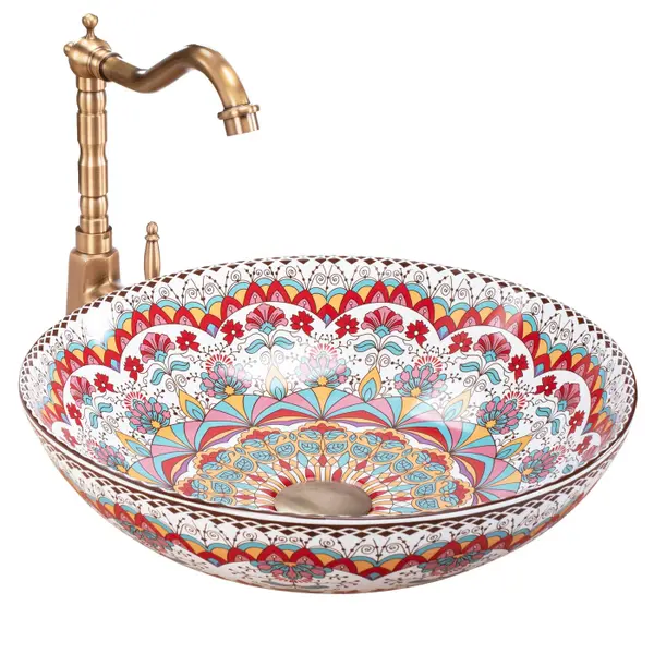 Lavoar cu montare pe blat din ceramica sanitara, cu model, rotund, Rea Peru