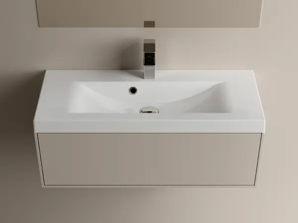 Lavoar din compozit incastrat 80 x 35 cm, alb lucios, dreptunghiular, Foglia Selina