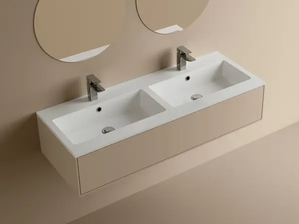 Lavoar dublu din compozit, incastrat, 121x46x14.2 cm, alb mat, interior lucios, Foglia Evian